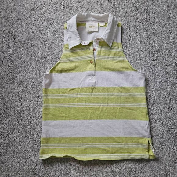 Anthropologie Maeve Citron and White Striped Sleeveless Polo Top Size Small - Picture 1 of 5
